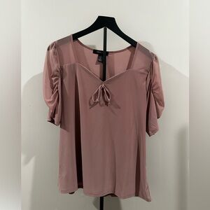 Dusty Rose Tie-Front Short Sleeve Blouse
